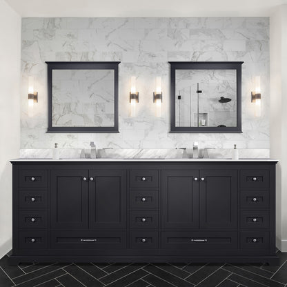 Espresso Double Bath Vanity 84 in. W x 22 in. D, Carrara Marble Top, and Faucet Set