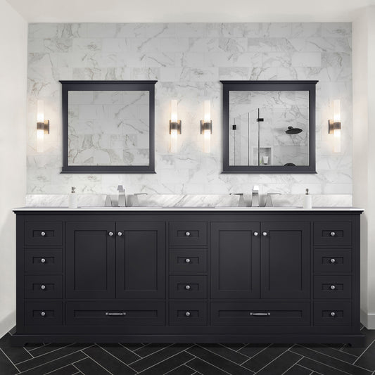 Espresso Double Bath Vanity 84 in. W x 22 in. D, Carrara Marble Top, and Faucet Set