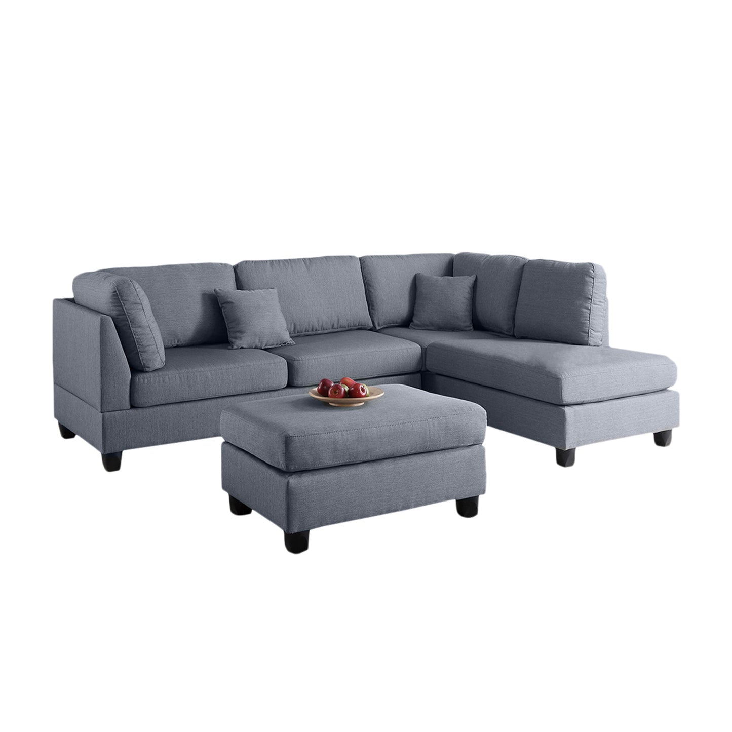 1st Choice Polyfiber Reversible Sectional Sofa with Ottoman in Grey