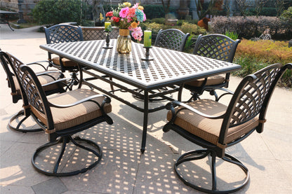 Rectangular 6 - Person 85.83' Long Aluminum Dining Set with Dupione Brown Cushions