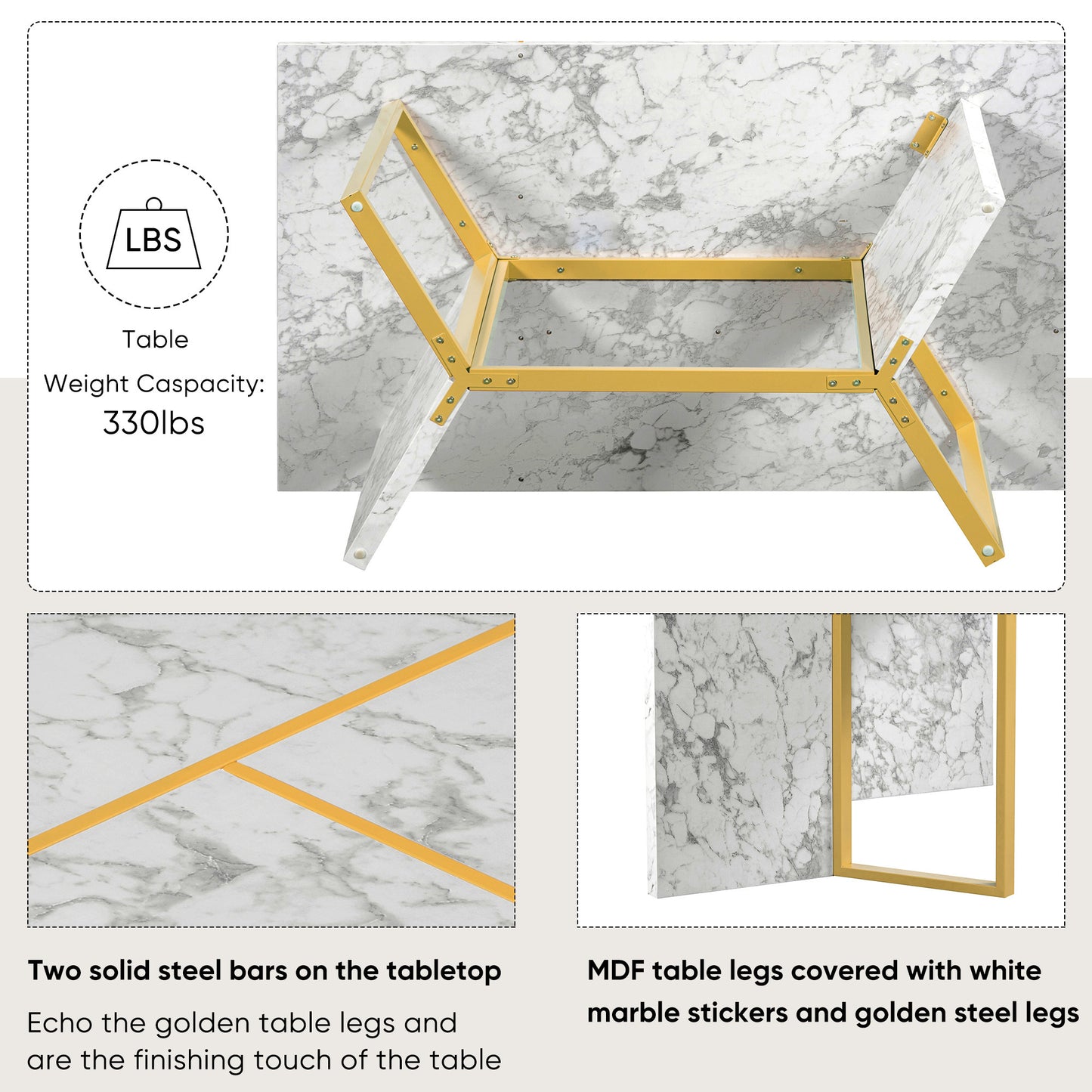 1st Choice 7-Piece Dining Table Set Artificial Marble Sticker Tabletop