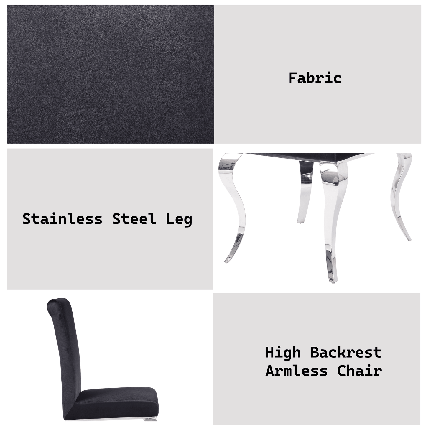 Fabiola Black Fabric & Stainless Steel Side Chair (Set of 2) - 1st Choice Furniture Direct