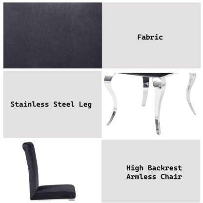 Fabiola Black Fabric & Stainless Steel Side Chair (Set of 2) - 1st Choice Furniture Direct