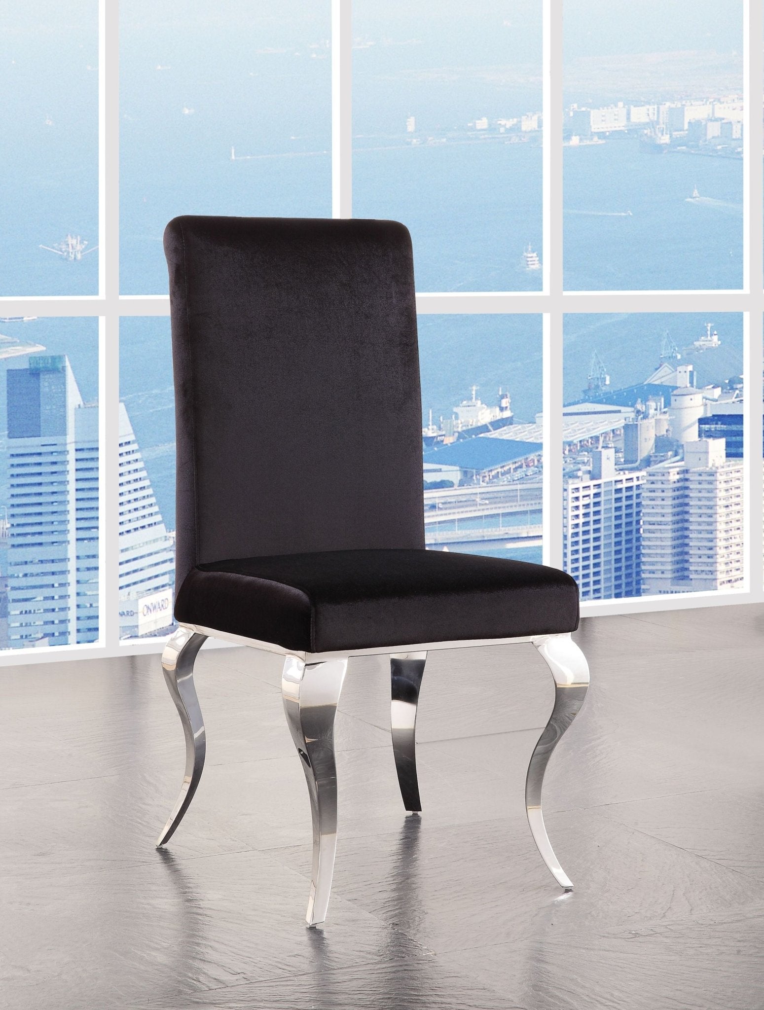 Fabiola Black Fabric & Stainless Steel Side Chair (Set of 2) - 1st Choice Furniture Direct