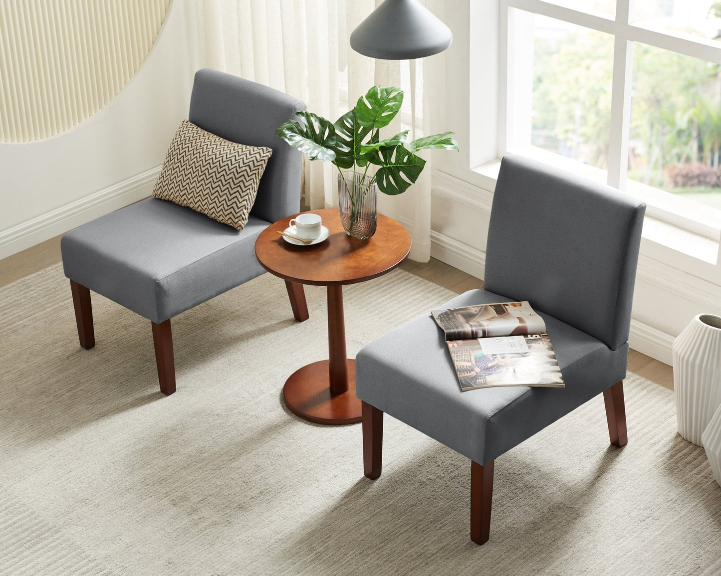 Fabric Accent Chair Set of 2 with Round Wood Table, Decorative Slipper Chair Vanity Chair for Bedroom Home Office, Corner Side Chair [Video] - 1st Choice Furniture Direct