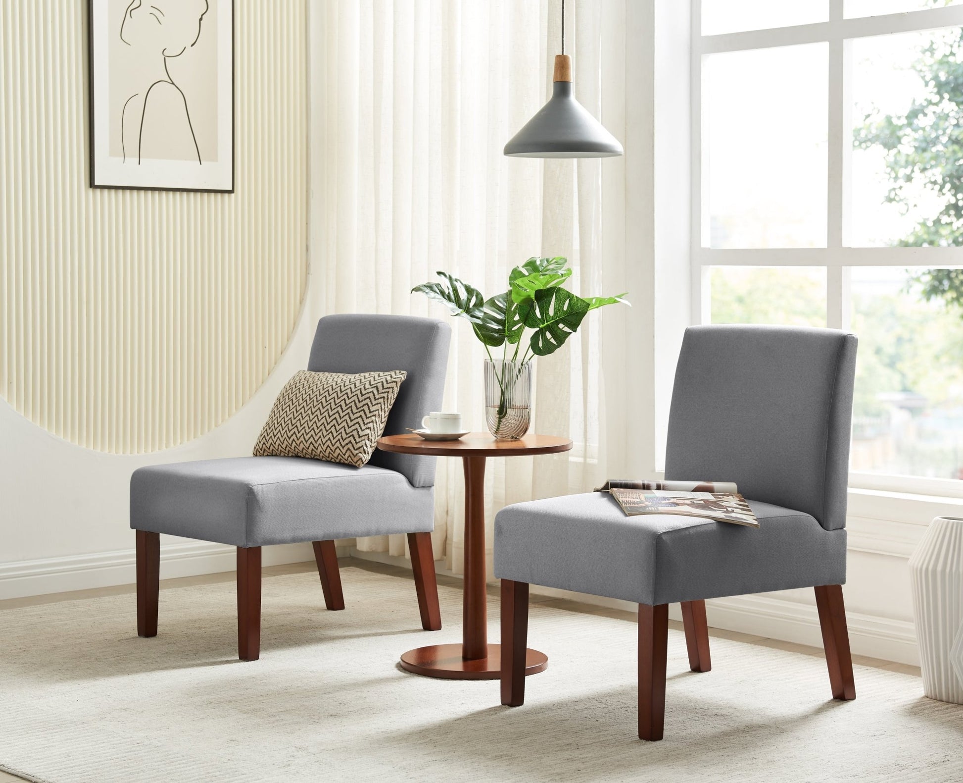 Fabric Accent Chair Set of 2 with Round Wood Table, Decorative Slipper Chair Vanity Chair for Bedroom Home Office, Corner Side Chair [Video] - 1st Choice Furniture Direct