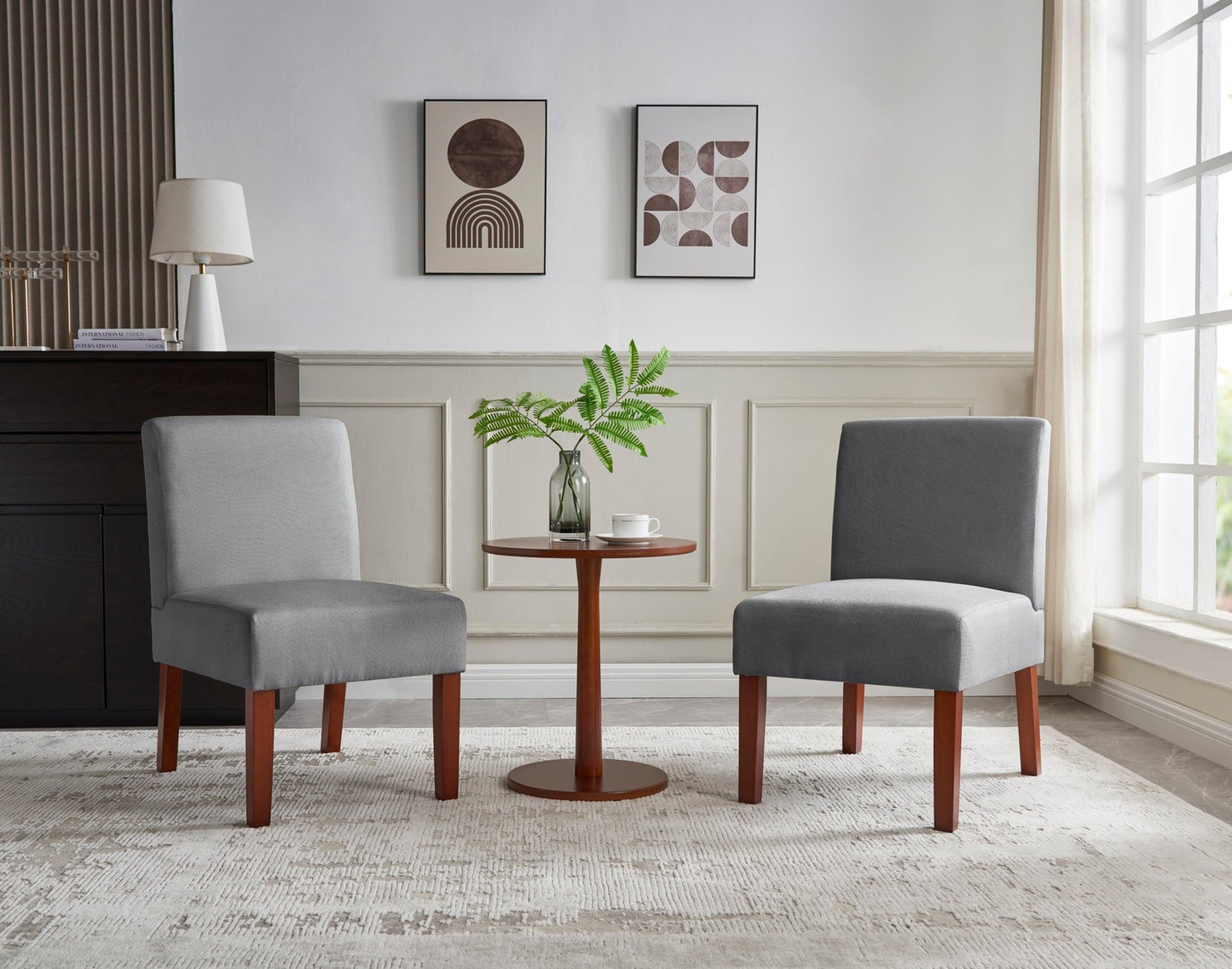 Fabric Accent Chair Set of 2 with Round Wood Table, Decorative Slipper Chair Vanity Chair for Bedroom Home Office, Corner Side Chair [Video] - 1st Choice Furniture Direct