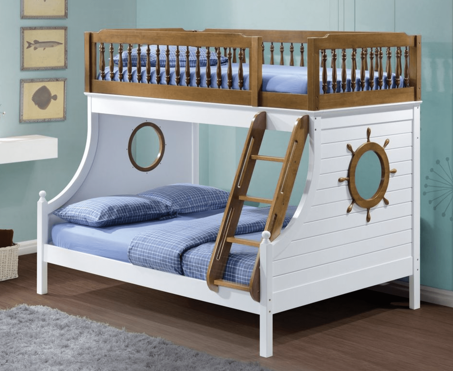 Farah Oak & White Finish Twin/Full Bunk Bed - 1st Choice Furniture Direct