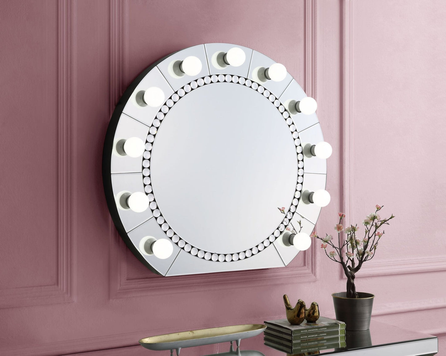 Farai Glam Mirrored & Faux Crystal Diamonds Wall Décor Mirror - 1st Choice Furniture Direct