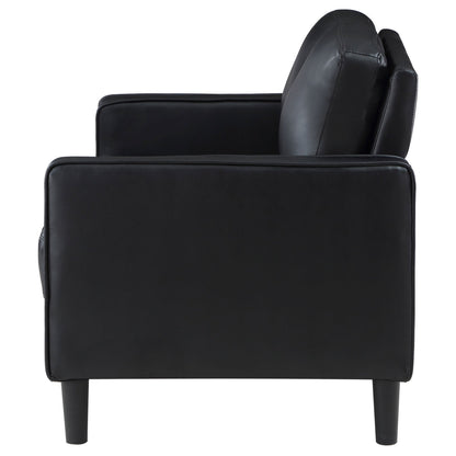 Farallone Black Upholstered Track Arm Loveseat with Smooth Faux Leather, Tapered Feet, and Modern Design - 1st Choice Furniture Direct