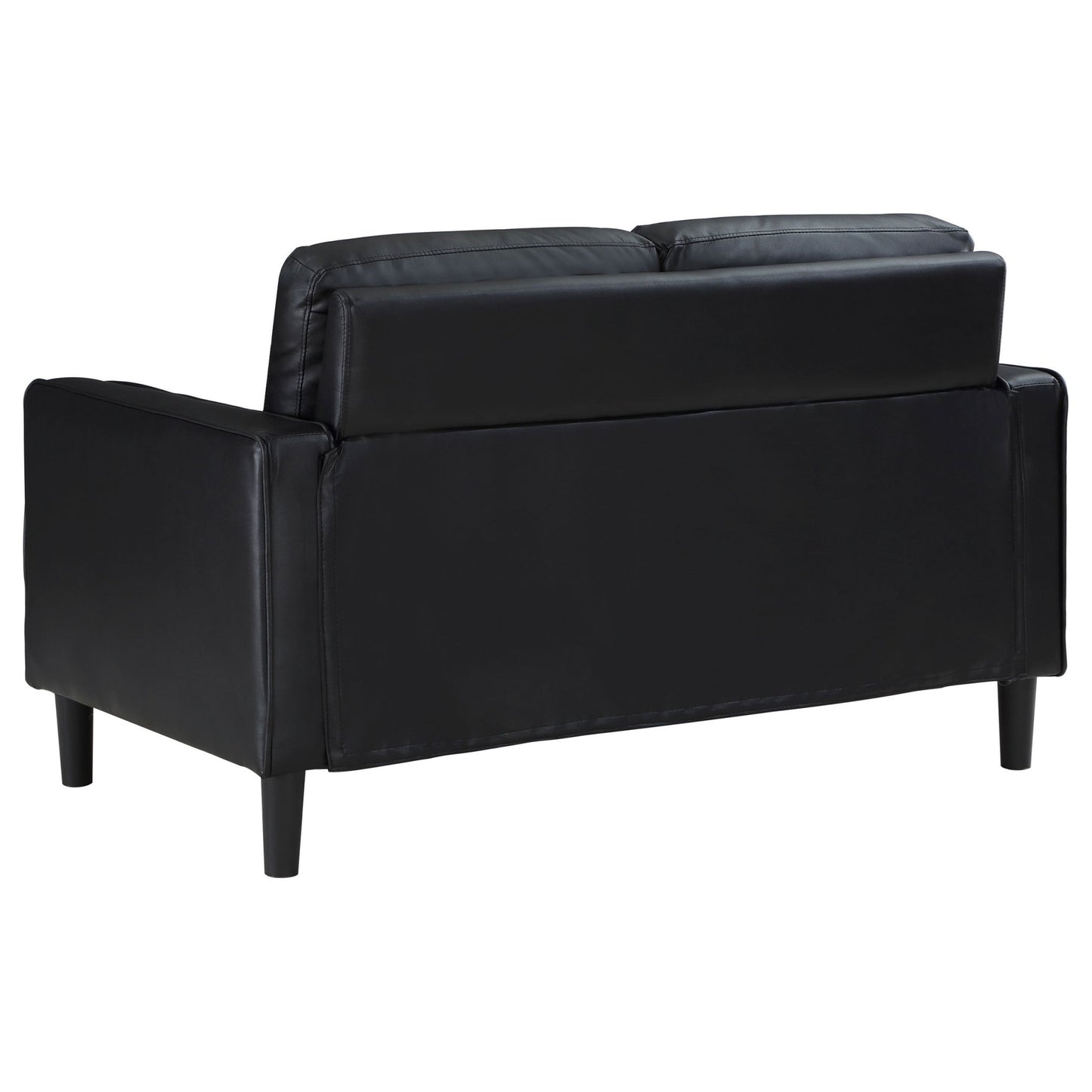 Farallone Black Upholstered Track Arm Loveseat with Smooth Faux Leather, Tapered Feet, and Modern Design - 1st Choice Furniture Direct