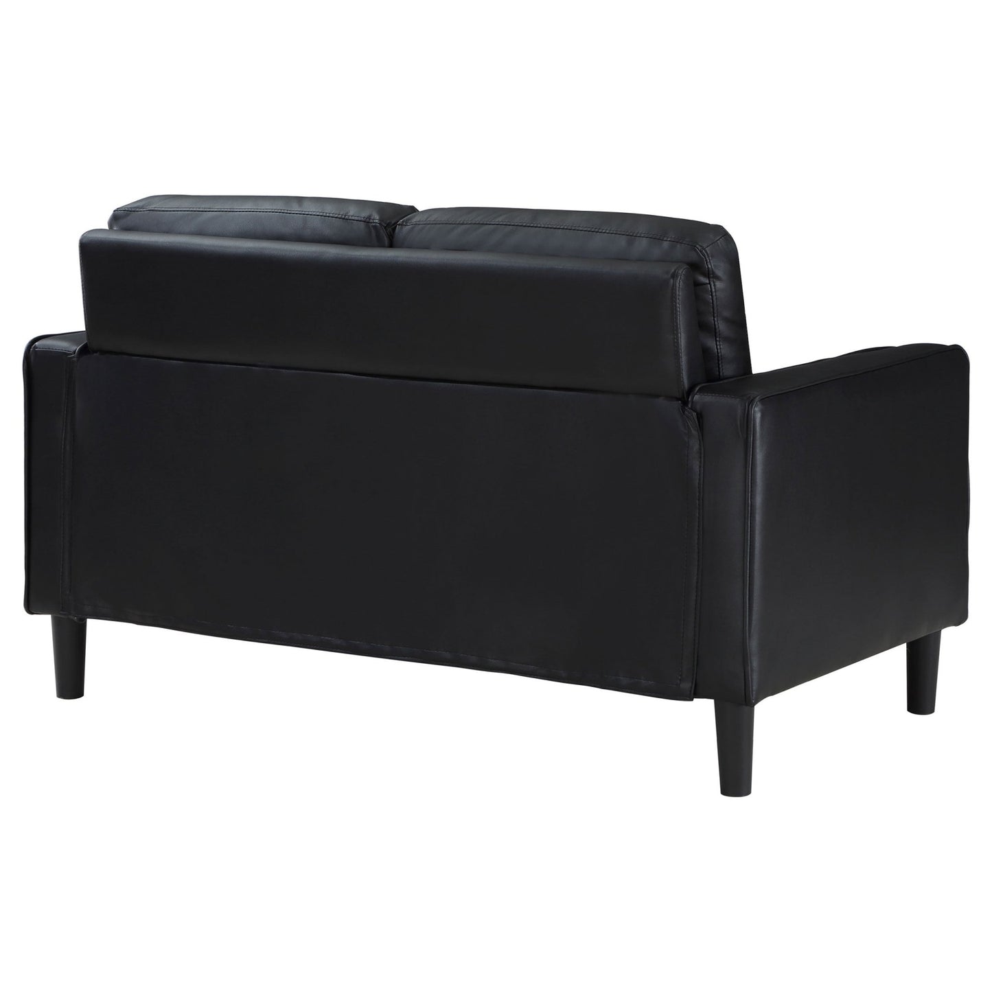 Farallone Black Upholstered Track Arm Loveseat with Smooth Faux Leather, Tapered Feet, and Modern Design - 1st Choice Furniture Direct