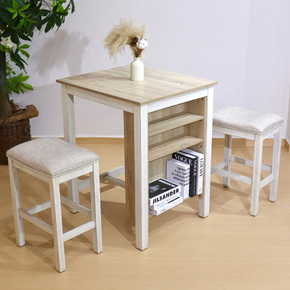 Farmhouse 3 Piece Dining Set with Storage | Space Saving White Oak Table Set - 1st Choice Furniture Direct