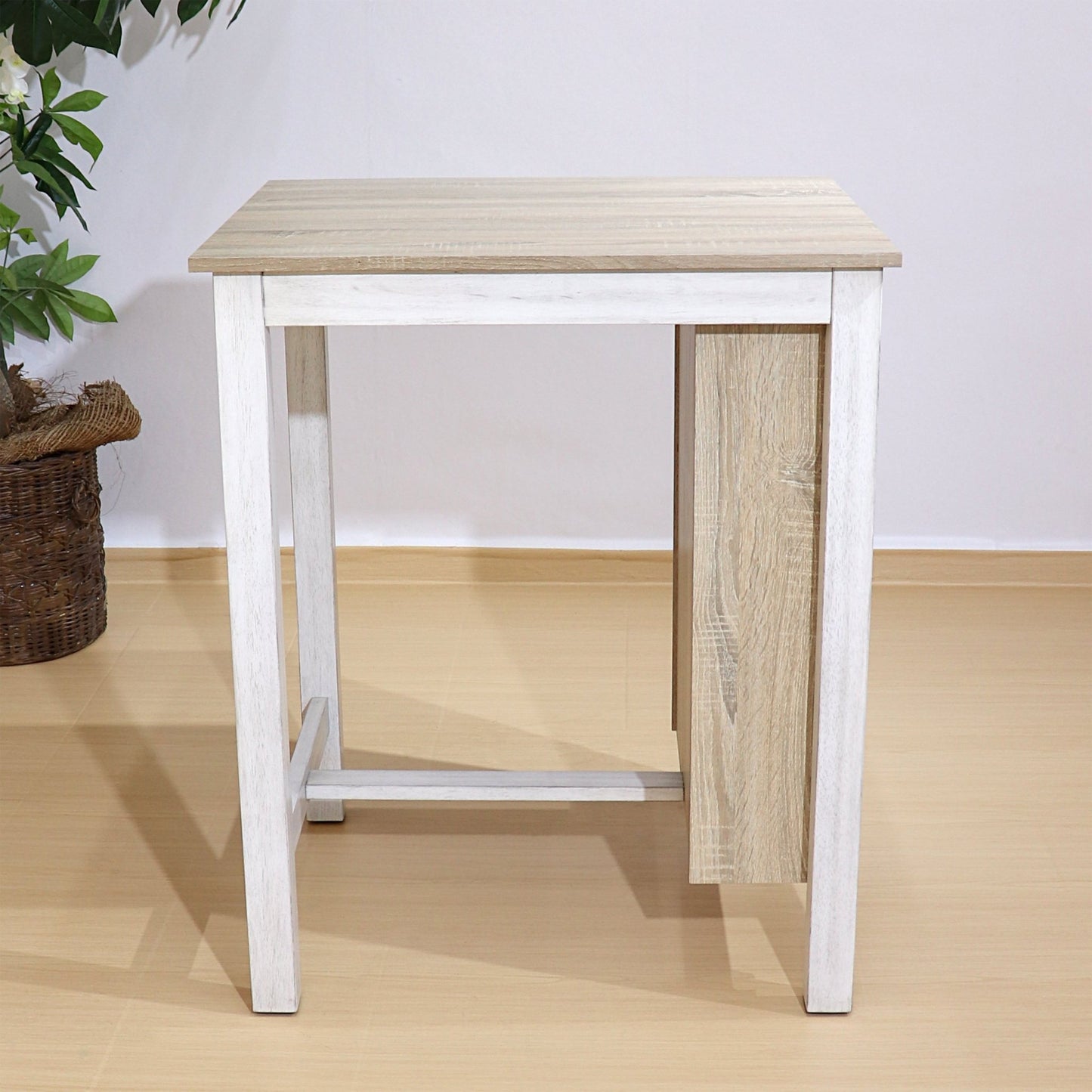 Farmhouse 3 Piece Dining Set with Storage | Space Saving White Oak Table Set - 1st Choice Furniture Direct