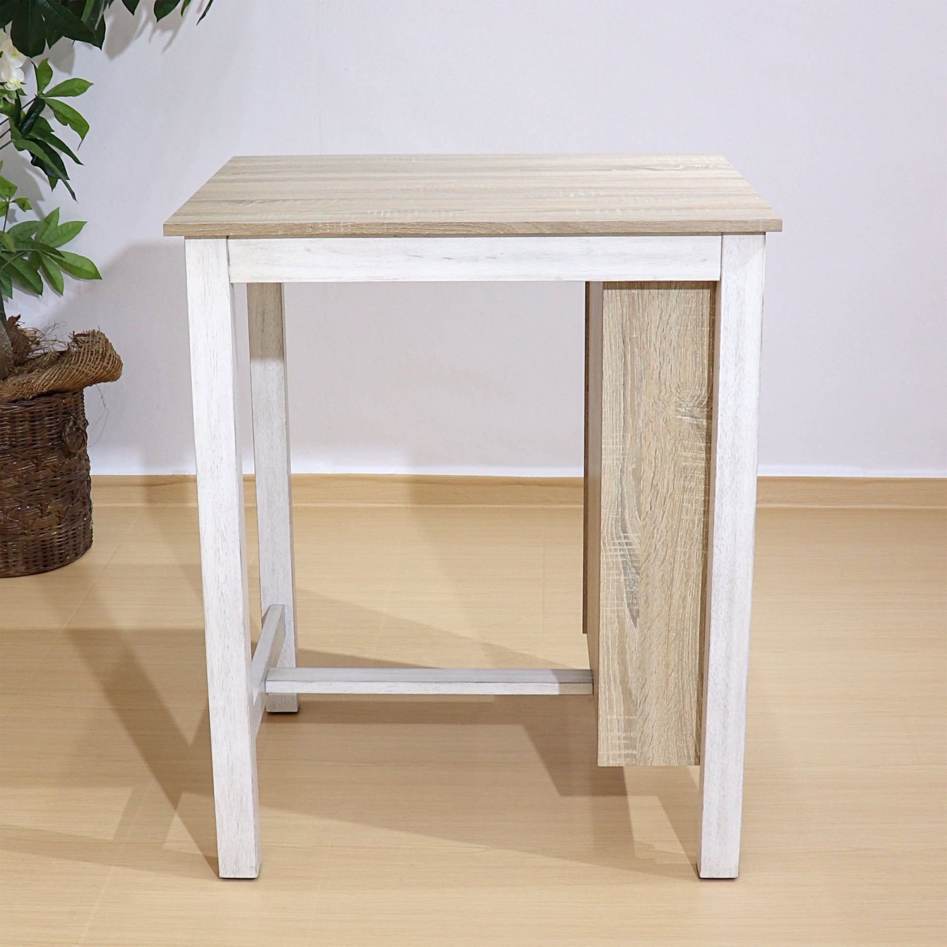 Farmhouse 3 Piece Dining Set with Storage | Space Saving White Oak Table Set - 1st Choice Furniture Direct
