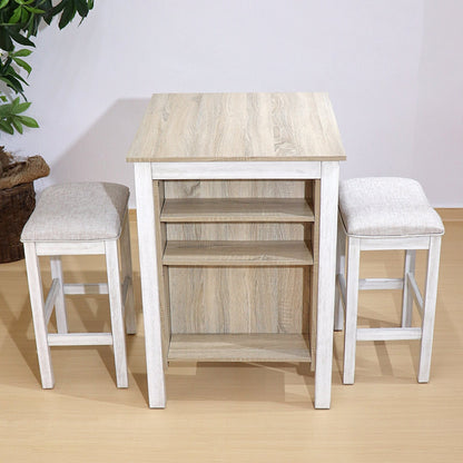 Farmhouse 3 Piece Dining Set with Storage | Space Saving White Oak Table Set - 1st Choice Furniture Direct