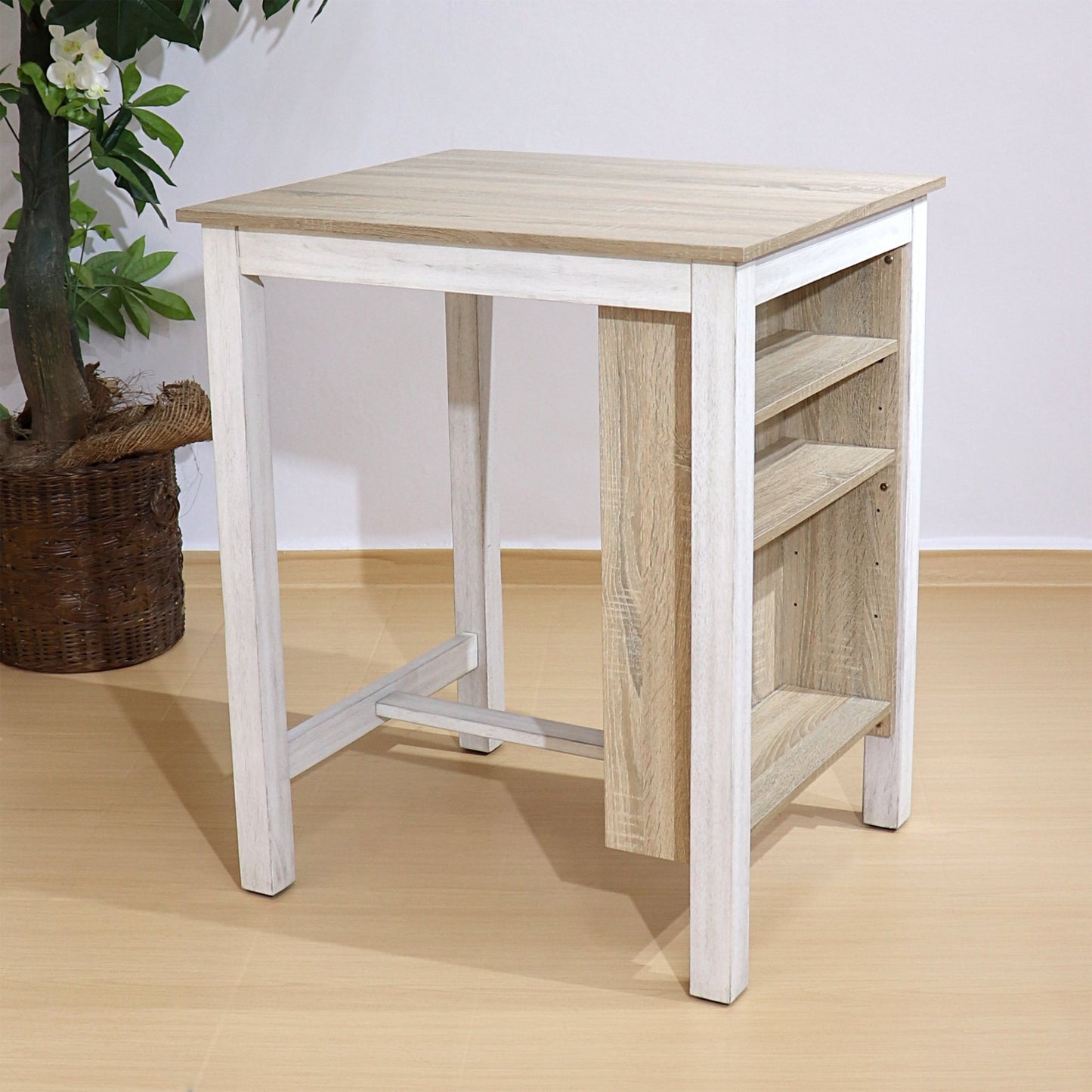 Farmhouse 3 Piece Dining Set with Storage | Space Saving White Oak Table Set - 1st Choice Furniture Direct