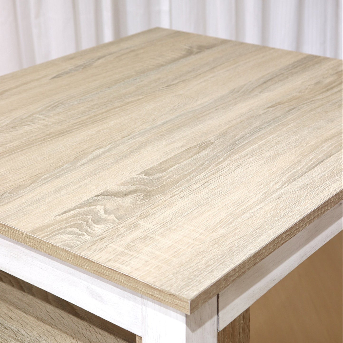 Farmhouse 3 Piece Dining Set with Storage | Space Saving White Oak Table Set - 1st Choice Furniture Direct