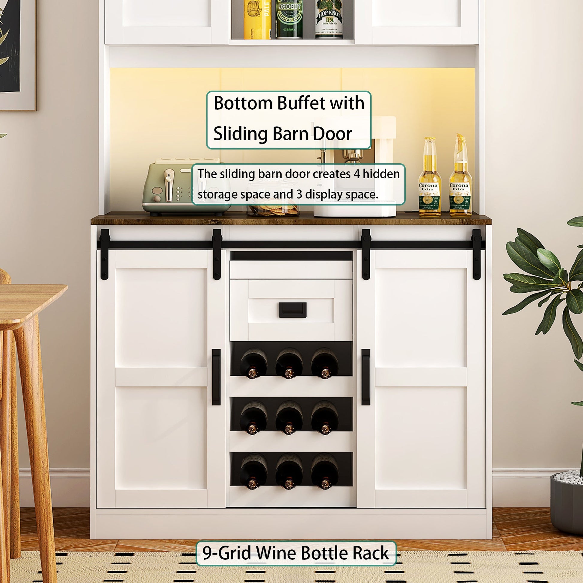 Farmhouse Bar Cabinet with Sliding Barn Door, Large Kitchen BuffetRustic Coffee Bar Sideboard Table,White - 1st Choice Furniture Direct