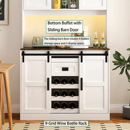 Farmhouse Bar Cabinet with Sliding Barn Door, Large Kitchen BuffetRustic Coffee Bar Sideboard Table,White - 1st Choice Furniture Direct