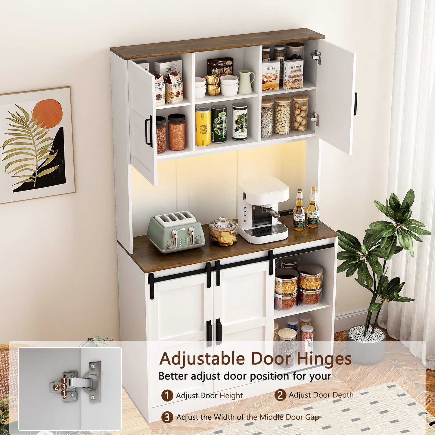 Farmhouse Bar Cabinet with Sliding Barn Door, Large Kitchen BuffetRustic Coffee Bar Sideboard Table,White - 1st Choice Furniture Direct