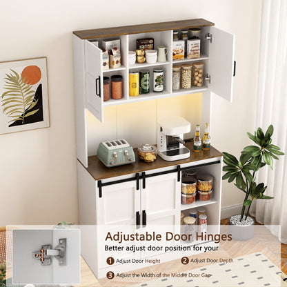 Farmhouse Bar Cabinet with Sliding Barn Door, Large Kitchen BuffetRustic Coffee Bar Sideboard Table,White - 1st Choice Furniture Direct