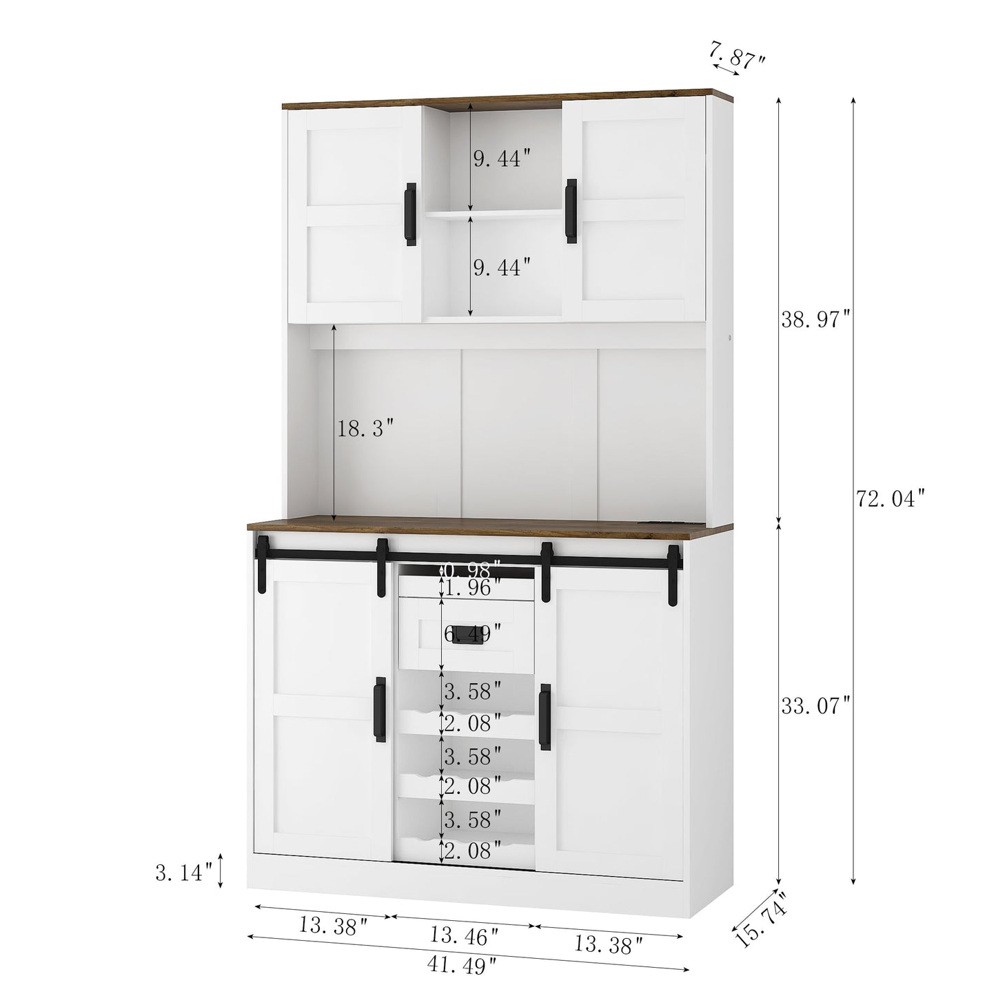 Farmhouse Bar Cabinet with Sliding Barn Door, Large Kitchen BuffetRustic Coffee Bar Sideboard Table,White - 1st Choice Furniture Direct