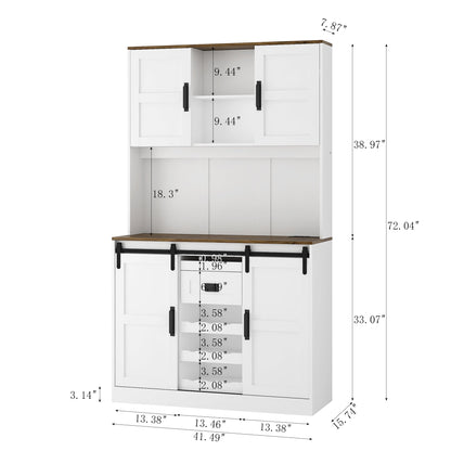Farmhouse Bar Cabinet with Sliding Barn Door, Large Kitchen BuffetRustic Coffee Bar Sideboard Table,White - 1st Choice Furniture Direct