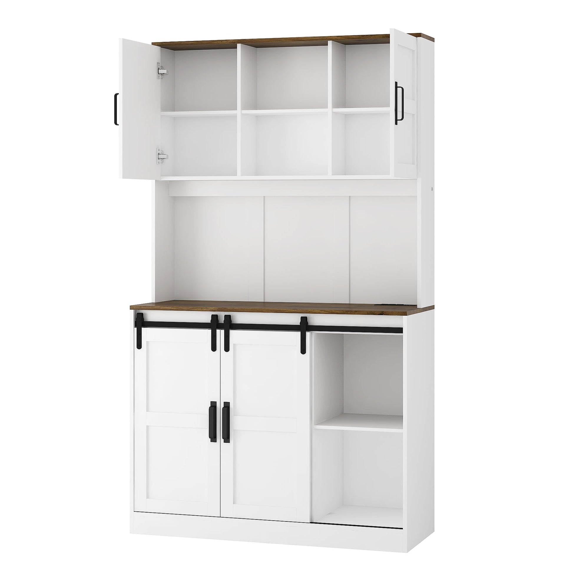 Farmhouse Bar Cabinet with Sliding Barn Door, Large Kitchen BuffetRustic Coffee Bar Sideboard Table,White - 1st Choice Furniture Direct