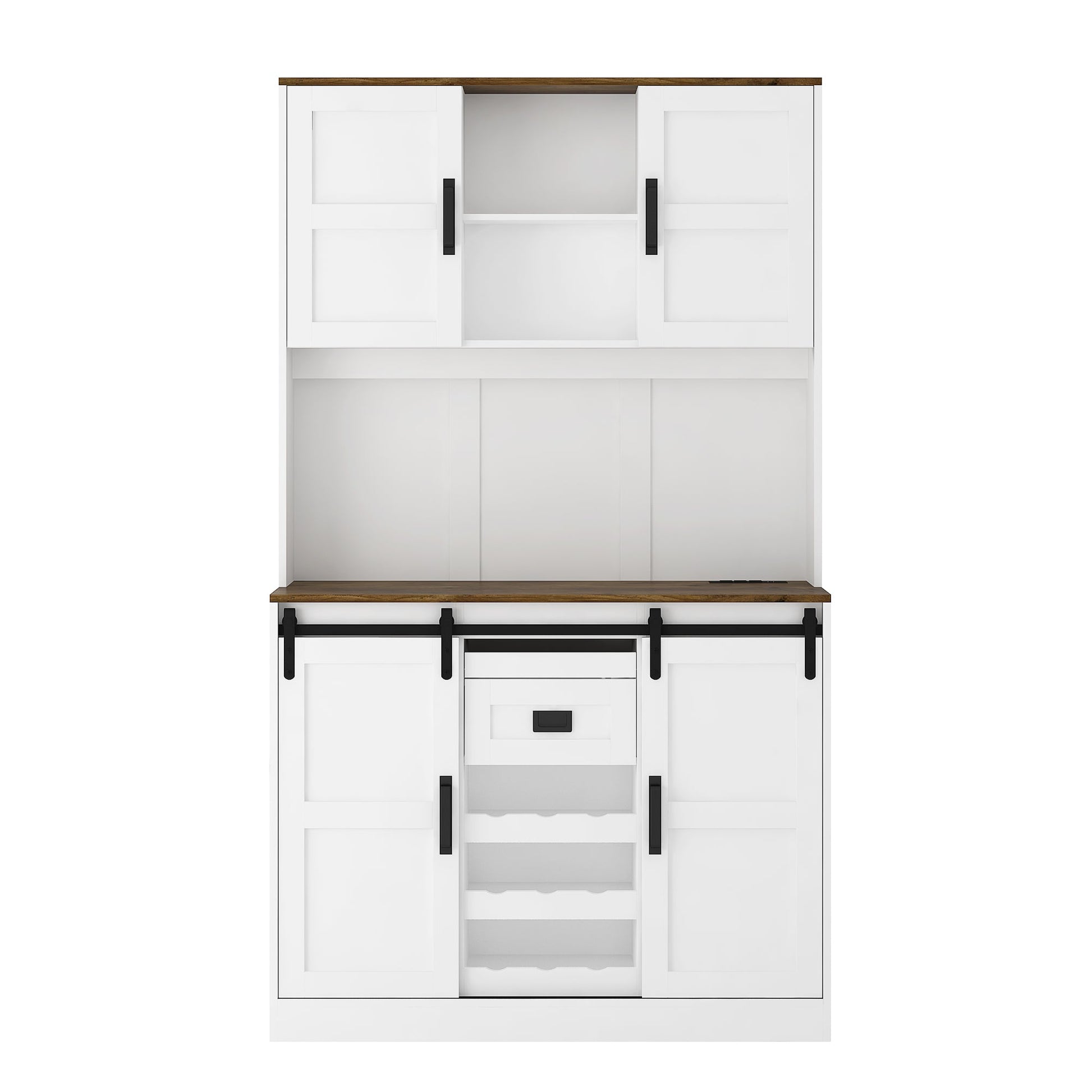 Farmhouse Bar Cabinet with Sliding Barn Door, Large Kitchen BuffetRustic Coffee Bar Sideboard Table,White - 1st Choice Furniture Direct