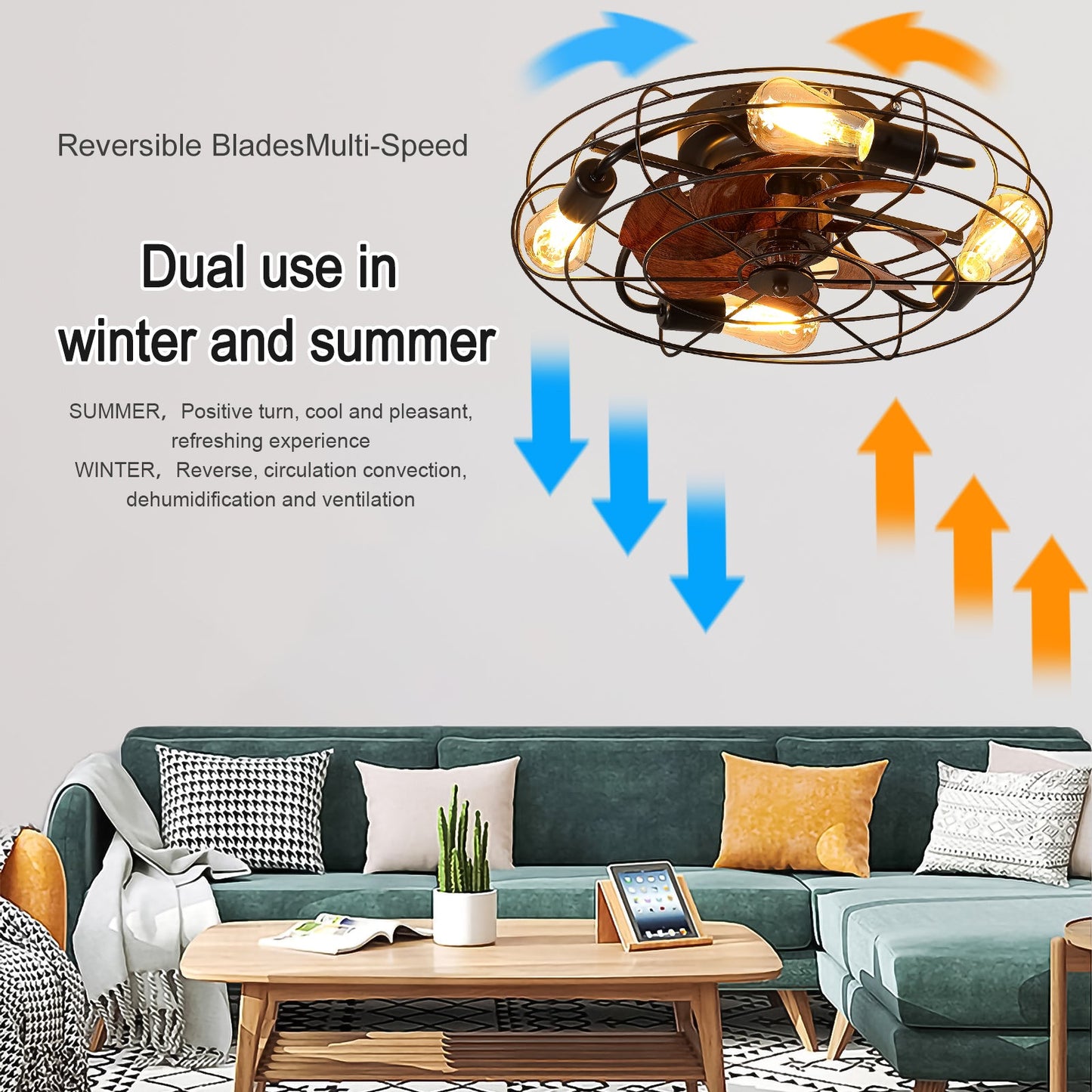 Farmhouse Caged Ceiling Fan with Light and Remote Control - 1st Choice Furniture Direct