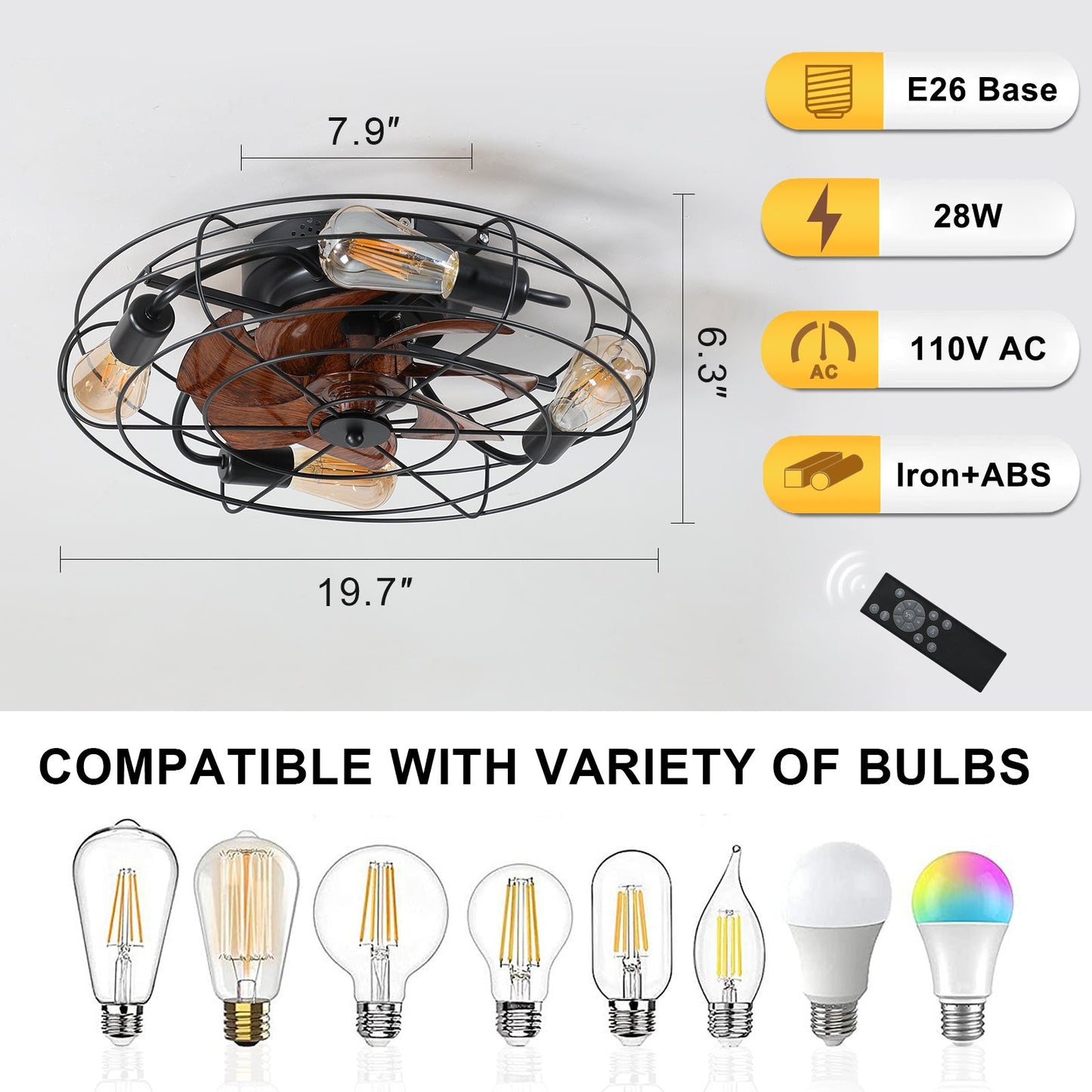 Farmhouse Caged Ceiling Fan with Light and Remote Control - 1st Choice Furniture Direct