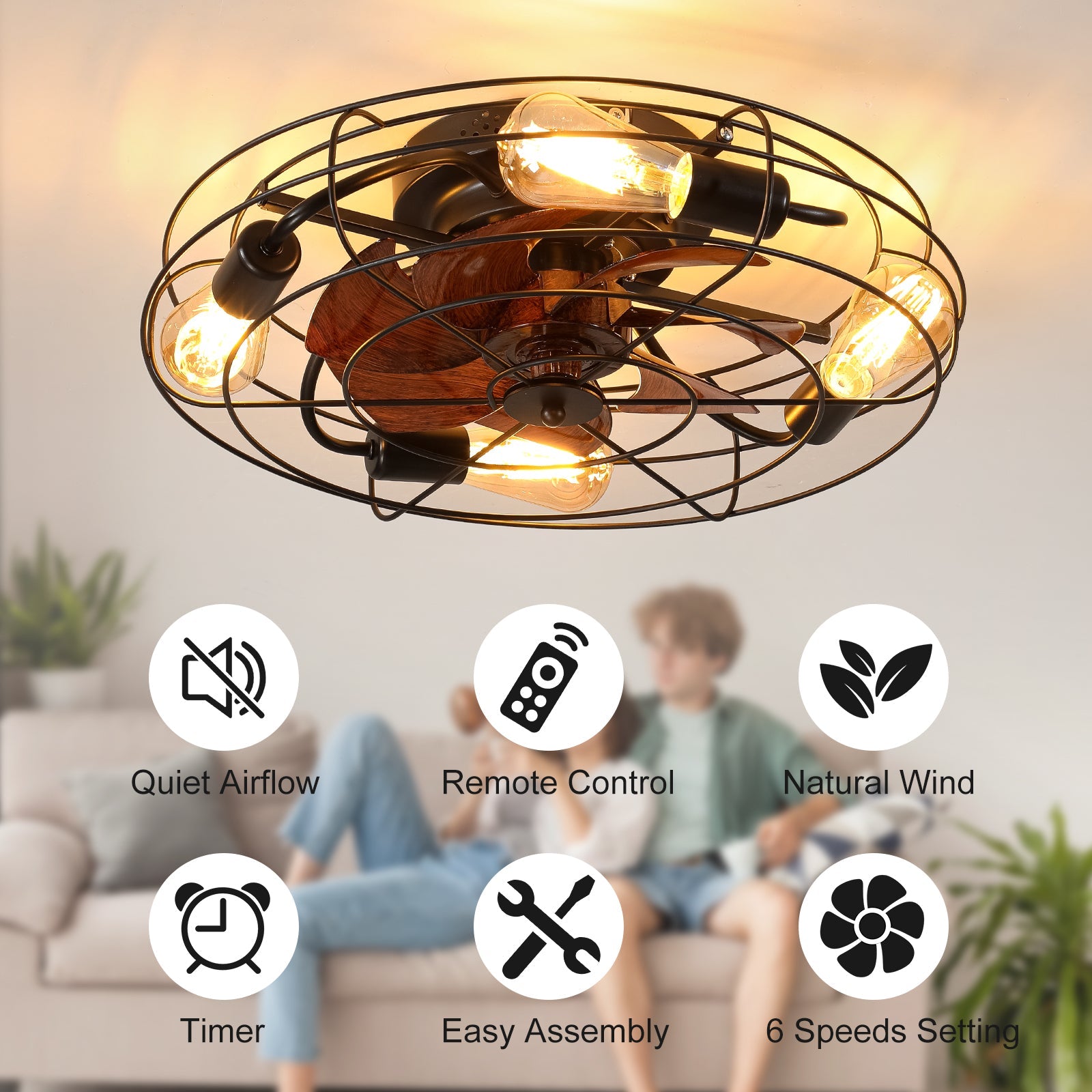 Farmhouse Caged Ceiling Fan with Light and Remote Control - 1st Choice Furniture Direct
