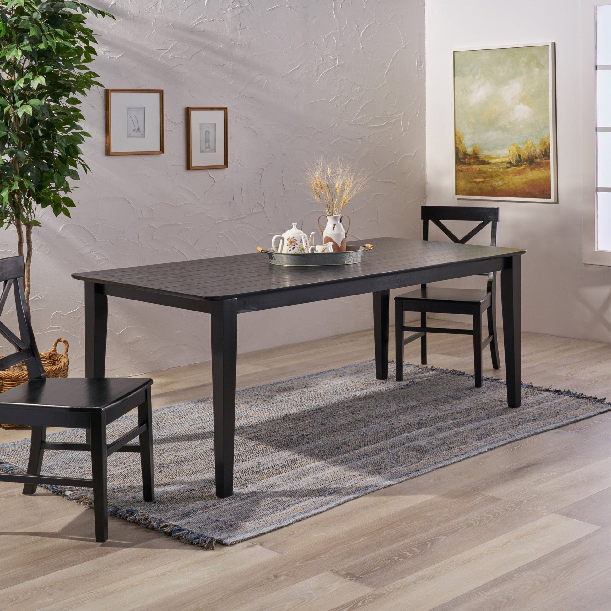 Farmhouse Charm Dining Table with Square Leg Black Solid Wood and MDF 76x35.5 inches - 1st Choice Furniture Direct