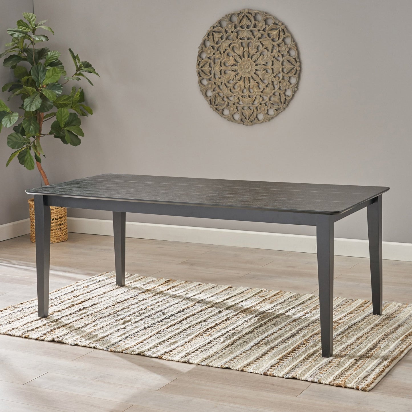 Farmhouse Charm Dining Table with Square Leg Black Solid Wood and MDF 76x35.5 inches - 1st Choice Furniture Direct