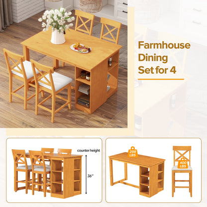 Farmhouse Counter Height Dining Set for 4 | 5 Piece Dining Set with Storage - 1st Choice Furniture Direct