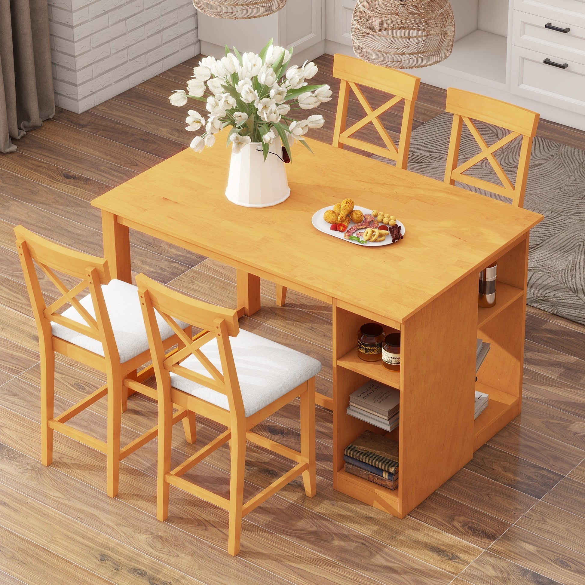 Farmhouse Counter Height Dining Set for 4 | 5 Piece Dining Set with Storage - 1st Choice Furniture Direct