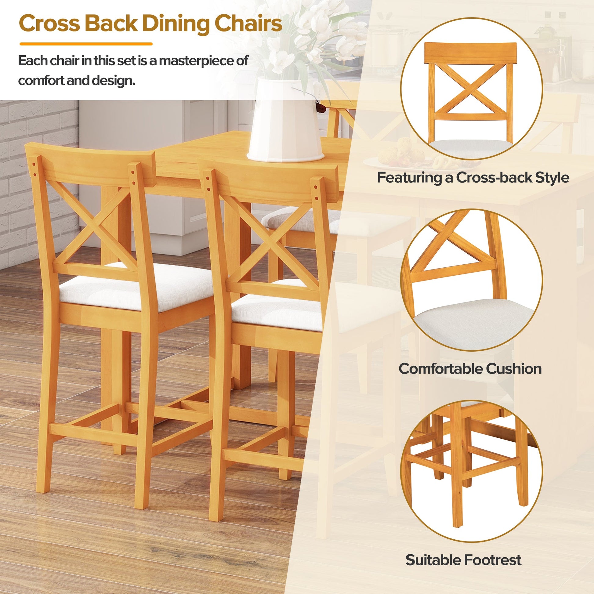 Farmhouse Counter Height Dining Set for 4 | 5 Piece Dining Set with Storage - 1st Choice Furniture Direct