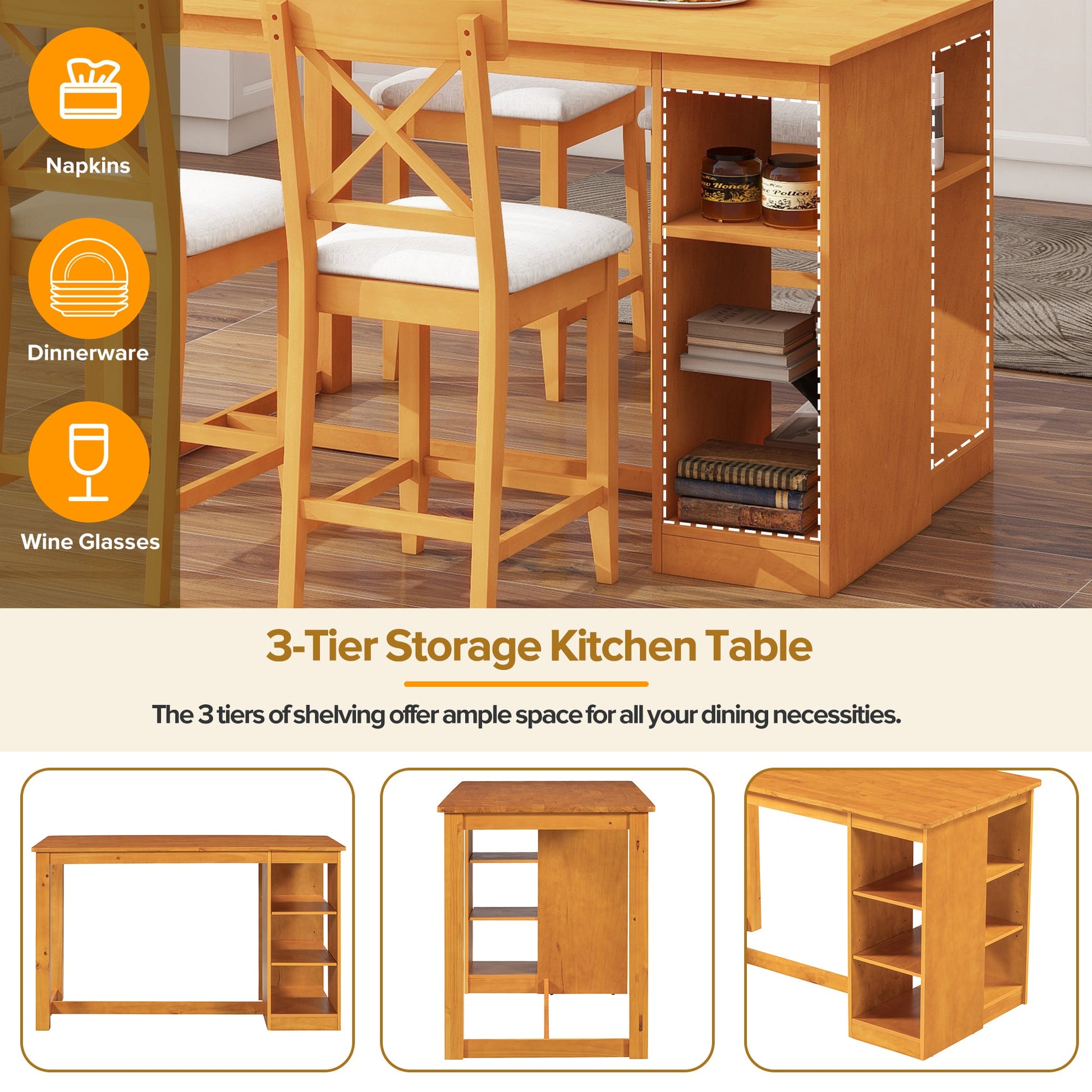 Farmhouse Counter Height Dining Set for 4 | 5 Piece Dining Set with Storage - 1st Choice Furniture Direct
