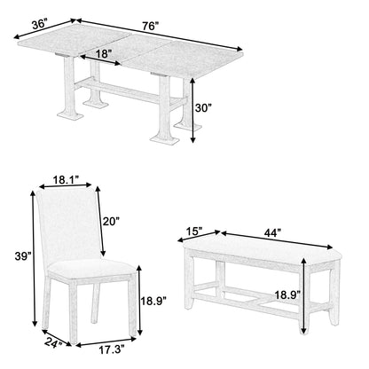 Farmhouse Extendable Dining Table Set for 6 – Rubber Wood Table with Chairs & Bench - 1st Choice Furniture Direct