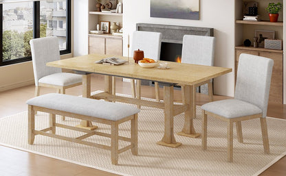 Farmhouse Extendable Dining Table Set for 6 – Rubber Wood Table with Chairs & Bench - 1st Choice Furniture Direct