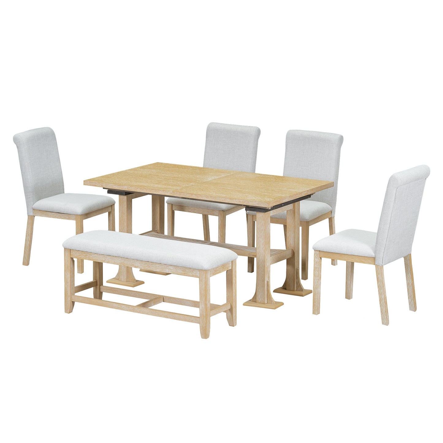 Farmhouse Extendable Dining Table Set for 6 – Rubber Wood Table with Chairs & Bench - 1st Choice Furniture Direct