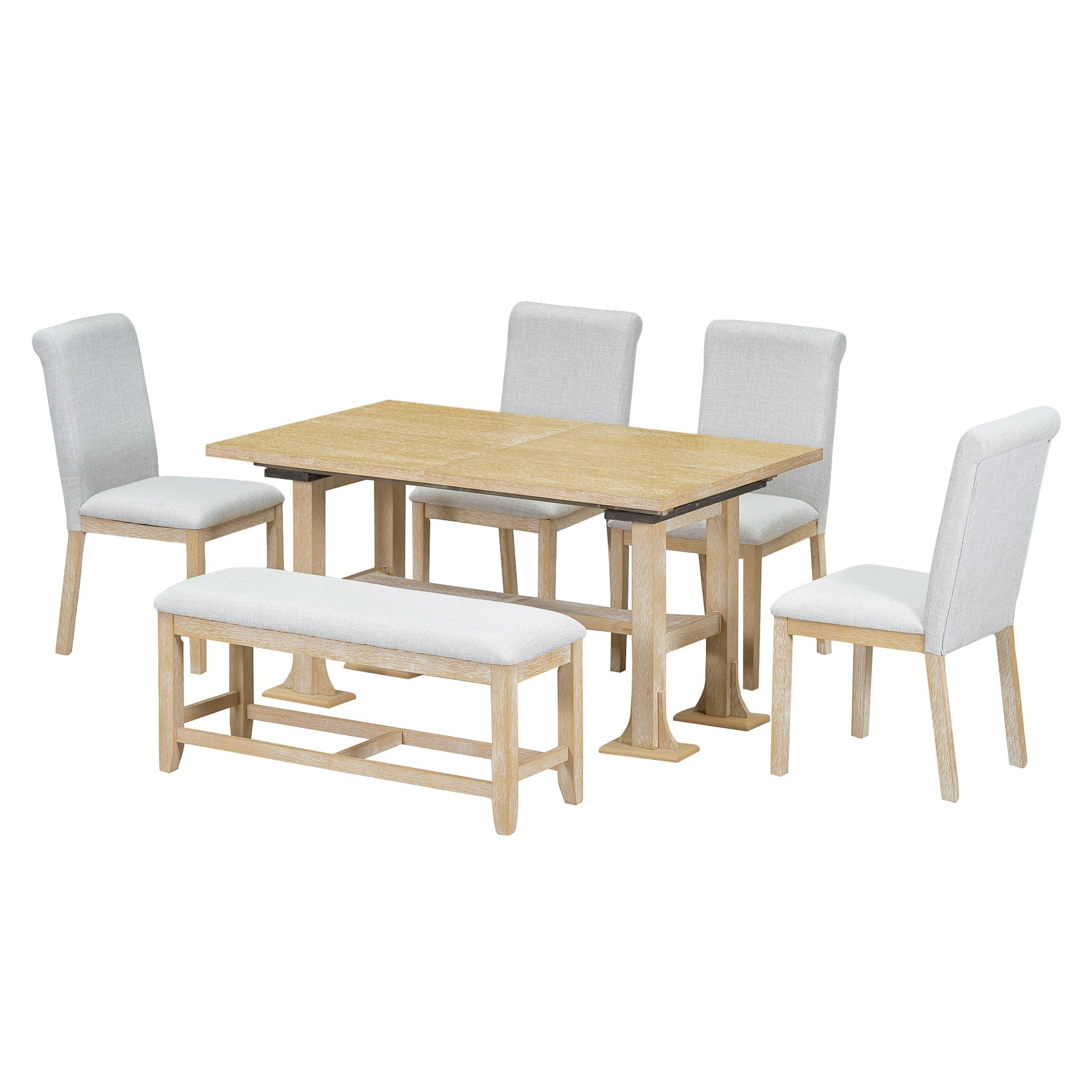 Farmhouse Extendable Dining Table Set for 6 – Rubber Wood Table with Chairs & Bench - 1st Choice Furniture Direct
