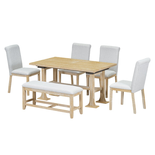 Farmhouse Extendable Dining Table Set for 6 – Rubber Wood Table with Chairs & Bench - 1st Choice Furniture Direct