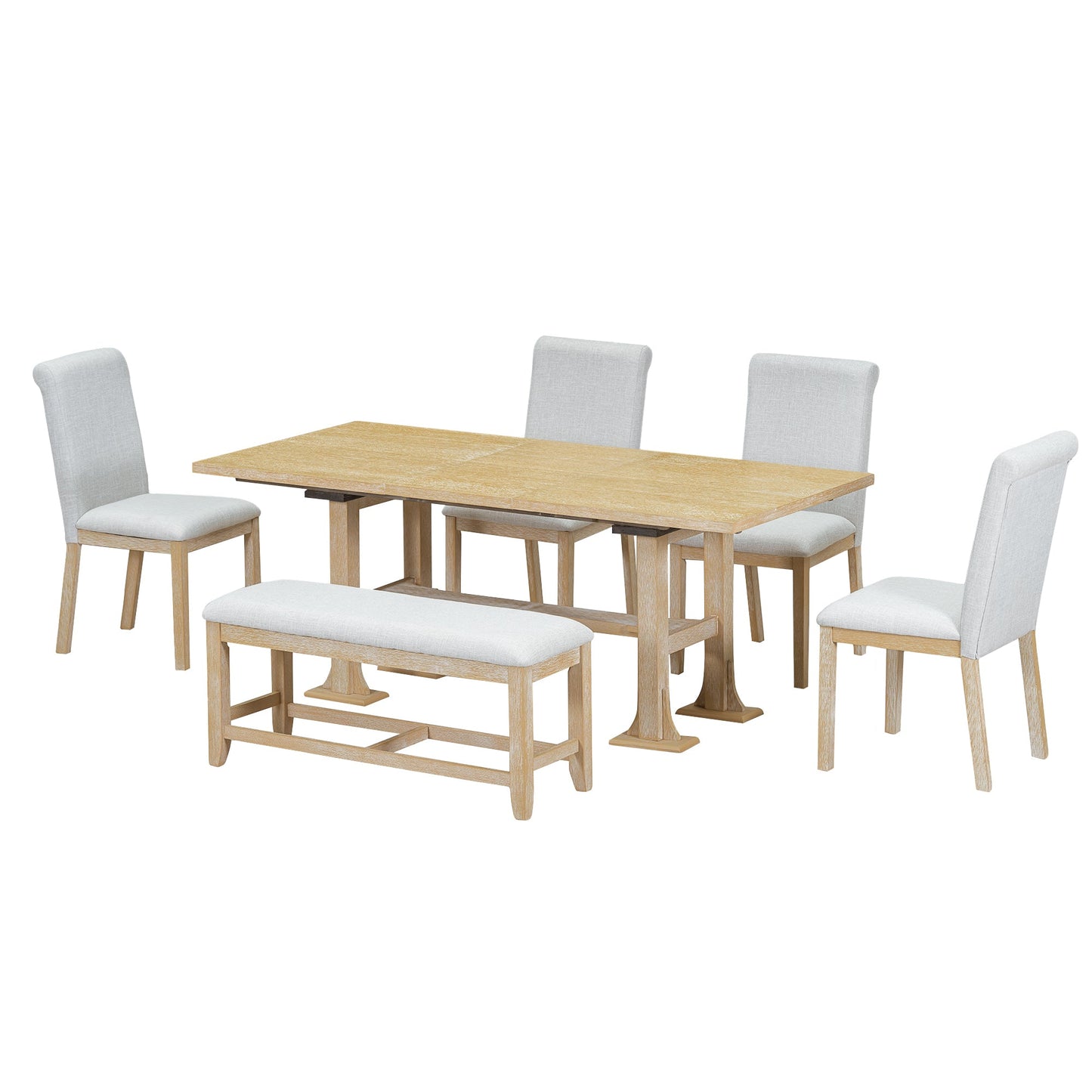 Farmhouse Extendable Dining Table Set for 6 – Rubber Wood Table with Chairs & Bench - 1st Choice Furniture Direct