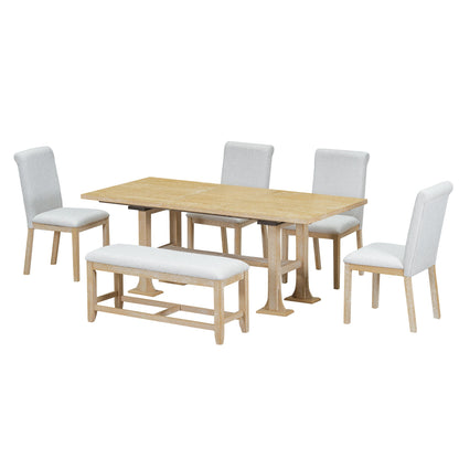 Farmhouse Extendable Dining Table Set for 6 – Rubber Wood Table with Chairs & Bench - 1st Choice Furniture Direct