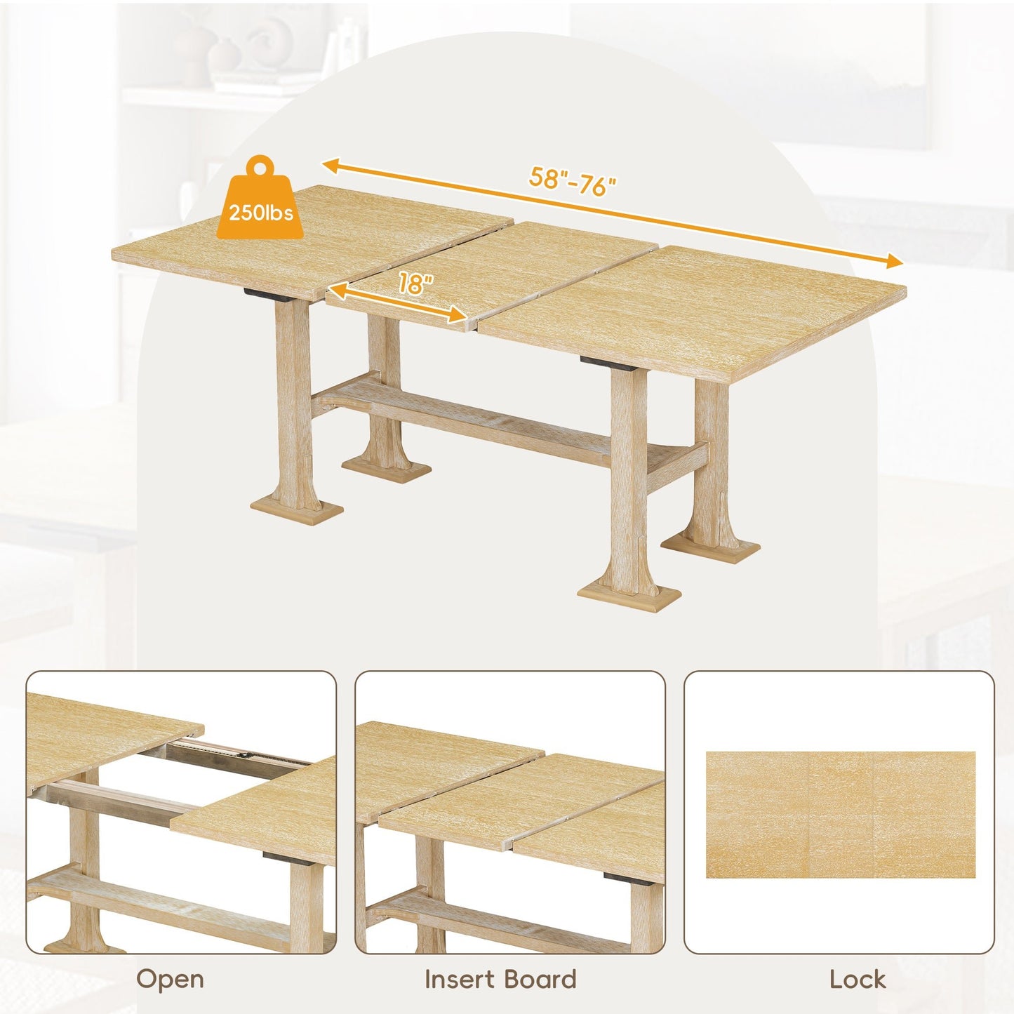Farmhouse Extendable Dining Table Set for 6 – Rubber Wood Table with Chairs & Bench - 1st Choice Furniture Direct