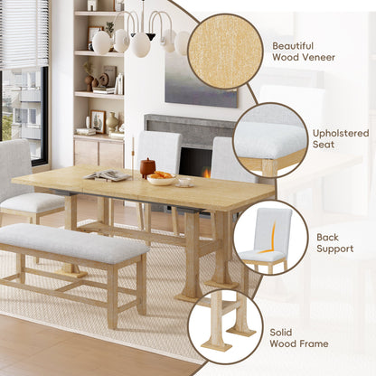 Farmhouse Extendable Dining Table Set for 6 – Rubber Wood Table with Chairs & Bench - 1st Choice Furniture Direct