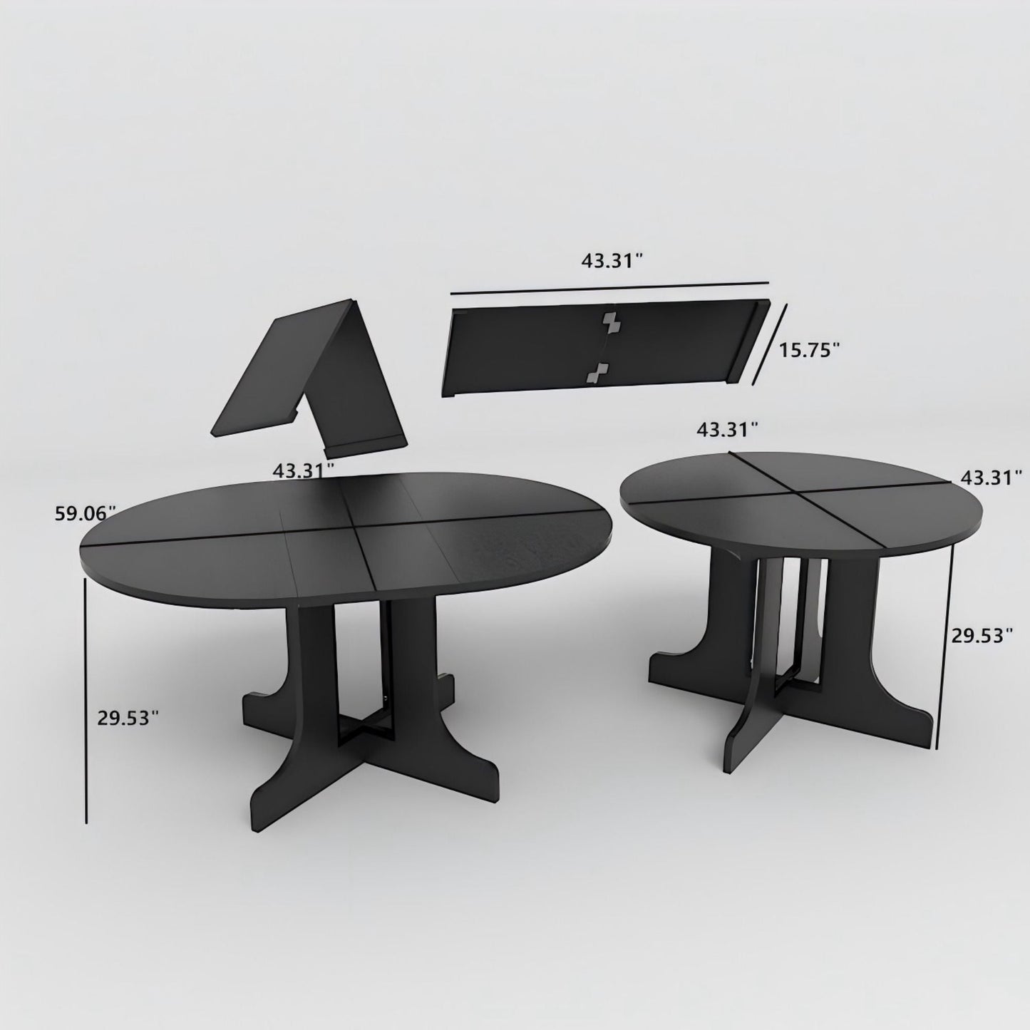 Farmhouse Kitchen Dining Table 59x43 Inch Expandable Oval Top with Removable Leaf Black MDF - 1st Choice Furniture Direct