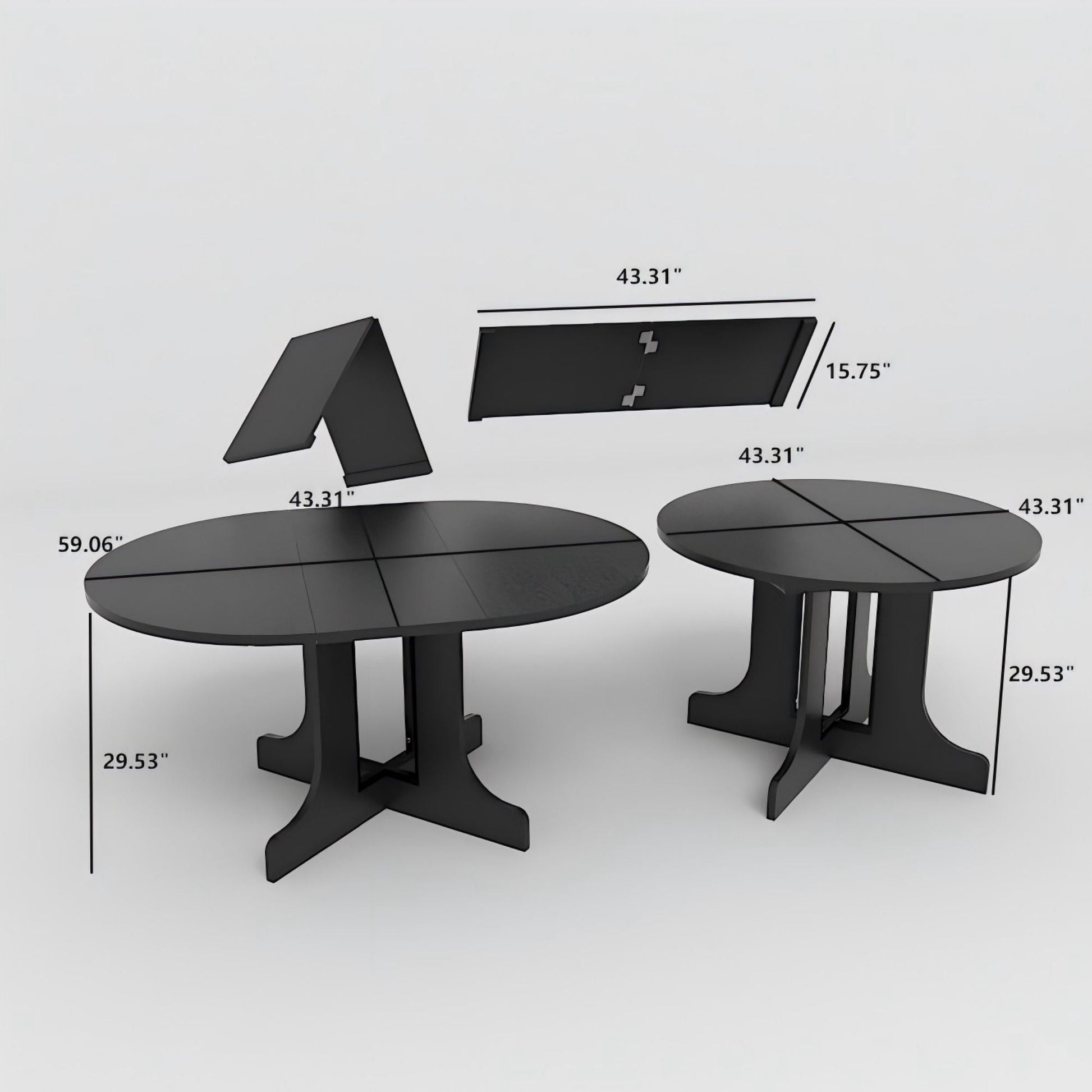 Farmhouse Kitchen Dining Table 59x43 Inch Expandable Oval Top with Removable Leaf Black MDF - 1st Choice Furniture Direct
